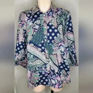 Lauren Ralph Lauren Paisley Button Up Shirt Multicolor Size XL Vintage